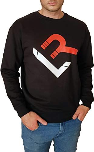 Linea Recta Sudadera Sin Capucha LR (Blanco y Rojo) Limited Edition (Alex Segura), 290 g/m² - 65% Polyester 35% Algodón - Sudadera Parkour Urbana (Negra (Logo Blanco Rojo), XS)