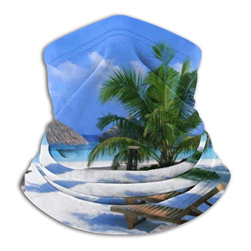 Linger In Playa Azul Mar Palma Cuello Calentador Cuello Polaina Pasamontañas Decoraciones faciales Bandana Sombreros