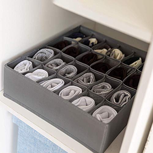 LinStyle Ropa Interior Organizador, Juego de 4 Plegable Armario Almacenamiento Cajas Lavable Tela Cajón Divisor para Sujetadores, Ropa Interior, Calcetines, Corbatas, Bufandas y Pañuelos (Gris)