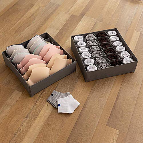 LinStyle Ropa Interior Organizador, Juego de 4 Plegable Armario Almacenamiento Cajas Lavable Tela Cajón Divisor para Sujetadores, Ropa Interior, Calcetines, Corbatas, Bufandas y Pañuelos (Gris)