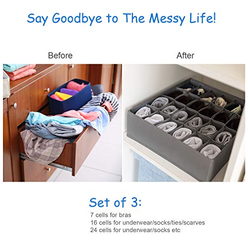 LinStyle Ropa Interior Organizador, Juego de 4 Plegable Armario Almacenamiento Cajas Lavable Tela Cajón Divisor para Sujetadores, Ropa Interior, Calcetines, Corbatas, Bufandas y Pañuelos (Gris) LinStyle Ropa Interior Organizador, Juego de 4 Plegable Armario Almacenamiento Cajas Lavable Tela Cajón Divisor para Sujetadores, Ropa Interior, Calcetines, Corbatas, Bufandas y Pañuelos (Gris)