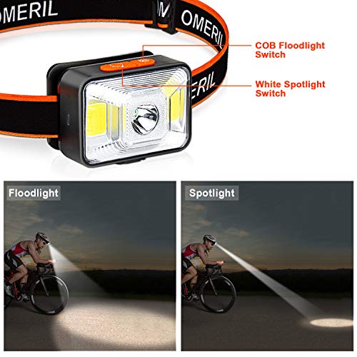 Linterna Frontal LED USB Recargable (2 Piezas), OMERIL Linterna Cabeza Super Brillante, 5 Modos de Luz (Blanco y Rojo), IPX5 Impermeable Frontal LED para Correr, Acampar, Pescar, Ciclismo, Camping