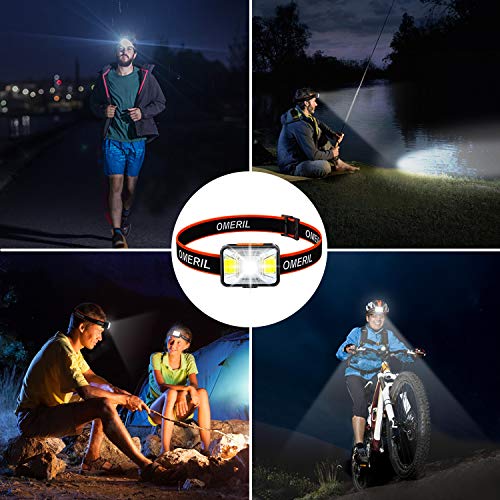 Linterna Frontal LED USB Recargable (2 Piezas), OMERIL Linterna Cabeza Super Brillante, 5 Modos de Luz (Blanco y Rojo), IPX5 Impermeable Frontal LED para Correr, Acampar, Pescar, Ciclismo, Camping