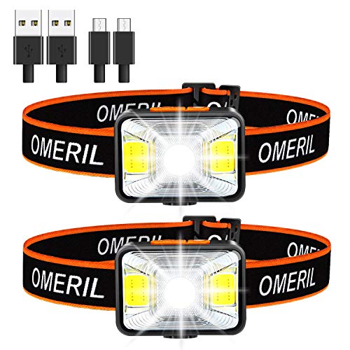 Linterna Frontal LED USB Recargable (2 Piezas), OMERIL Linterna Cabeza Super Brillante, 5 Modos de Luz (Blanco y Rojo), IPX5 Impermeable Frontal LED para Correr, Acampar, Pescar, Ciclismo, Camping Linterna Frontal LED USB Recargable (2 Piezas), OMERIL Linterna Cabeza Super Brillante, 5 Modos de Luz (Blanco y Rojo), IPX5 Impermeable Frontal LED para Correr, Acampar, Pescar, Ciclismo, Camping