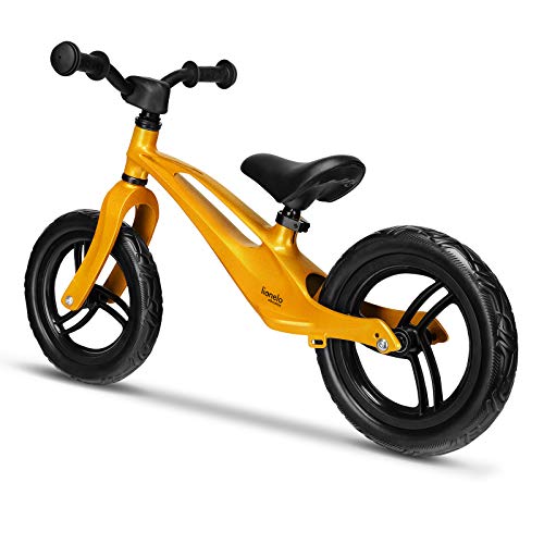 Lionelo Bart Bicicleta sin pedales 39 x 88 x 50-57 cm Para niños de hasta 30 kg Ajuste del asiento y manillar Bloqueo de volante Resistente a daños Asa de transporte Oro