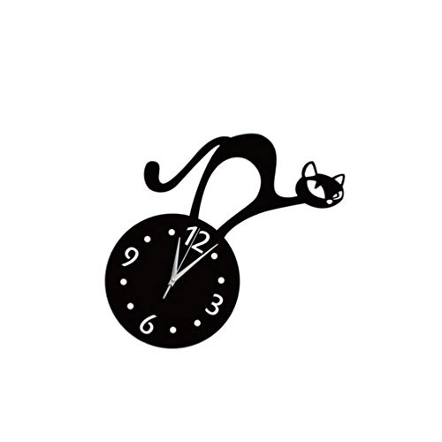 LIOOBO 1 Unid Superficie de Espejo Reloj de Pared de Gato Reloj de Pared de Dibujos Animados Reloj Redondo Reloj de Pared para Cafe Bar Mall Decoración del Hogar - Negro sin Batería