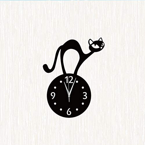 LIOOBO 1 Unid Superficie de Espejo Reloj de Pared de Gato Reloj de Pared de Dibujos Animados Reloj Redondo Reloj de Pared para Cafe Bar Mall Decoración del Hogar - Negro sin Batería