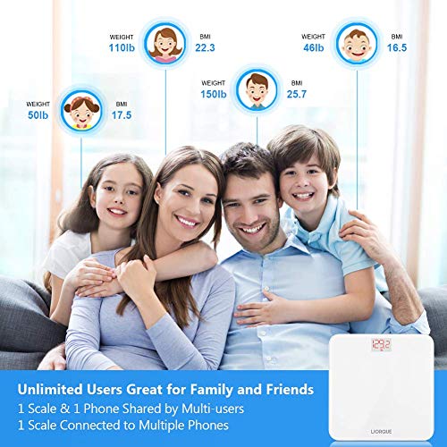 LIORQUE Báscula de Baño Digital Báscula Inteligente con APP Compatible con Smartphone Andriod y iOS, Tecnología Step-On, Alta Precisión, 0,2-180kg - Blanco LIORQUE Báscula de Baño Digital Báscula Inteligente con APP Compatible con Smartphone Andriod y iOS, Tecnología Step-On, Alta Precisión, 0,2-180kg - Blanco