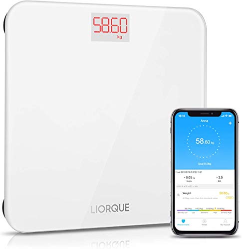 LIORQUE Báscula de Baño Digital Báscula Inteligente con APP Compatible con Smartphone Andriod y iOS, Tecnología Step-On, Alta Precisión, 0,2-180kg - Blanco LIORQUE Báscula de Baño Digital Báscula Inteligente con APP Compatible con Smartphone Andriod y iOS, Tecnología Step-On, Alta Precisión, 0,2-180kg - Blanco