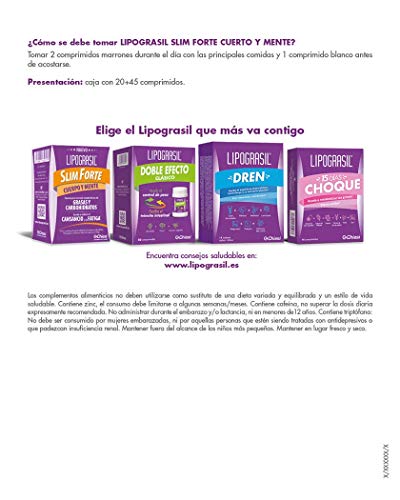 Lipograsil Slim Forte Cuerpo y Mente - Fat Burner - Ingredientes 100% Natuales - Potente Quemador de Grasa - Reduce el Cansancio y la Fatiga - 20 + 40 Comprimidos Lipograsil Slim Forte Cuerpo y Mente - Fat Burner - Ingredientes 100% Natuales - Potente Quemador de Grasa - Reduce el Cansancio y la Fatiga - 20 + 40 Comprimidos