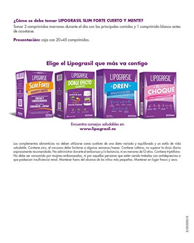 Lipograsil Slim Forte Cuerpo y Mente - Fat Burner - Ingredientes 100% Natuales - Potente Quemador de Grasa - Reduce el Cansancio y la Fatiga - 20 + 40 Comprimidos