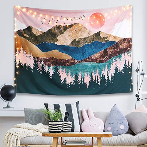 Lishang Grande Tapiz de Pared Paisaje Psicodélico Sol Tapiz Bosque Naturaleza Mandala Tapiz Bohemio Indio para Sala de Estar Dormitorio Hogar Decoración Regalo