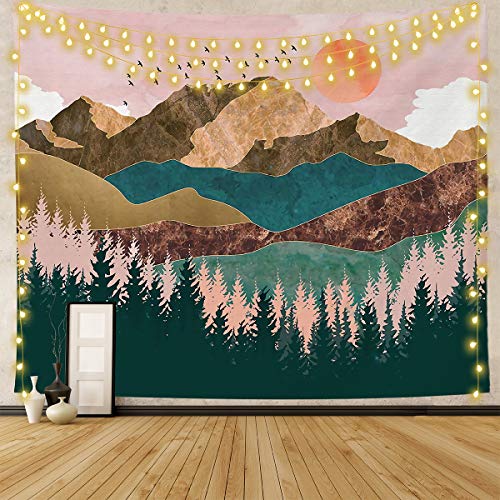 Lishang Grande Tapiz de Pared Paisaje Psicodélico Sol Tapiz Bosque Naturaleza Mandala Tapiz Bohemio Indio para Sala de Estar Dormitorio Hogar Decoración Regalo