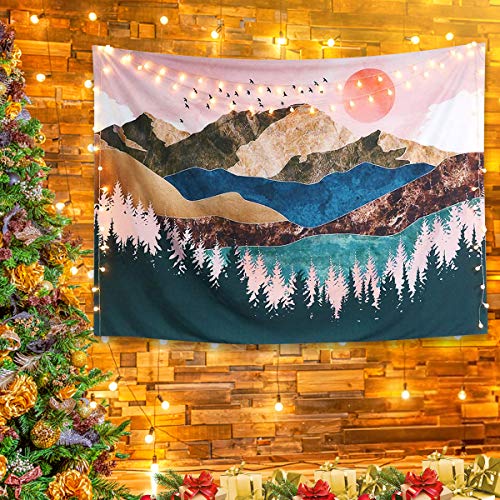 Lishang Grande Tapiz de Pared Paisaje Psicodélico Sol Tapiz Bosque Naturaleza Mandala Tapiz Bohemio Indio para Sala de Estar Dormitorio Hogar Decoración Regalo