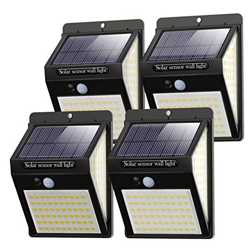 Litogo Luz Solar Exterior 140 LED【4 Pack / 3 Modos】con Sensor de Movimiento, Luces LED Solares Exteriores 270º lluminación Focos Solares Exterior Impermeable Aplique Lampara Solar para Exterior Jardin