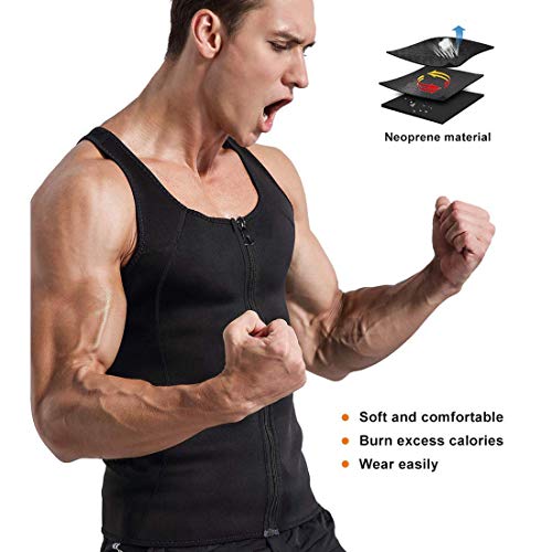 Litthing Chaleco Deportivo para Hombres Faja Reductora Sauna Camiseta Adelgazante Térmica Compresión Muscular Vest para Quemar Grasa Sudoración Gimnasio con Cremallera(Negro, M)