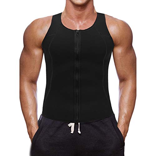 Litthing Chaleco Deportivo para Hombres Faja Reductora Sauna Camiseta Adelgazante Térmica Compresión Muscular Vest para Quemar Grasa Sudoración Gimnasio con Cremallera(Negro, M)