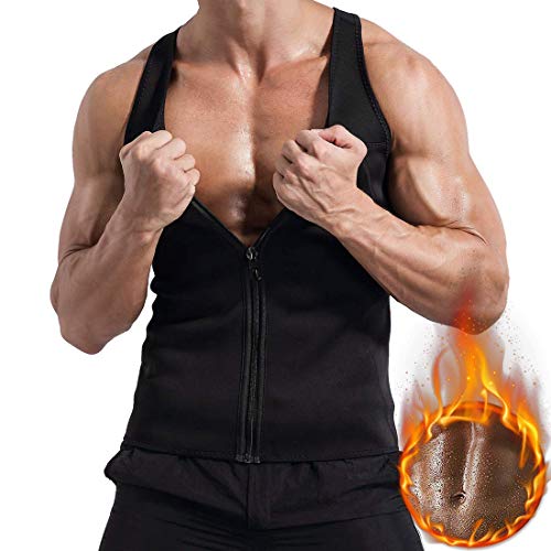 Litthing Chaleco Deportivo para Hombres Faja Reductora Sauna Camiseta Adelgazante Térmica Compresión Muscular Vest para Quemar Grasa Sudoración Gimnasio con Cremallera(Negro, XL)