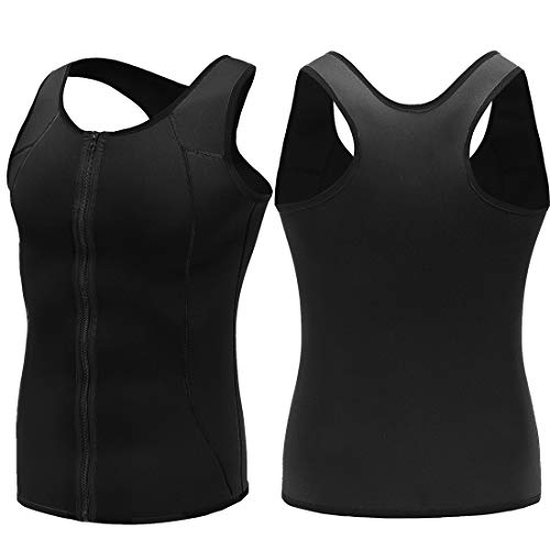 Litthing Chaleco Deportivo para Hombres Faja Reductora Sauna Camiseta Adelgazante Térmica Compresión Muscular Vest para Quemar Grasa Sudoración Gimnasio con Cremallera(Negro, XL)