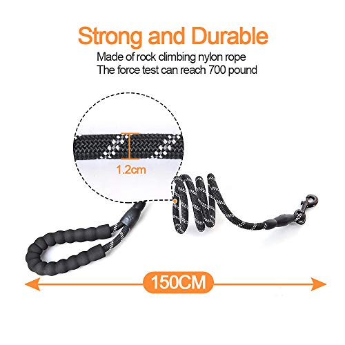 Litthing Correa para el Perro Nylon Ajustable Negro sólido Reflectante 150 cm para Perros Grandes o medianos Adecuado para Correr Senderismo Correr (Negro)