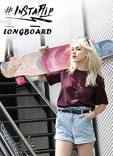 LittleNUM Monopatín de Longboard 8 Capas Cubiertas 46.5"X9.5 Pro completos Longboards Patín de Arce de Madera para Principiantes Adolescentes Adultos Chicas Chicos,Starry Sky