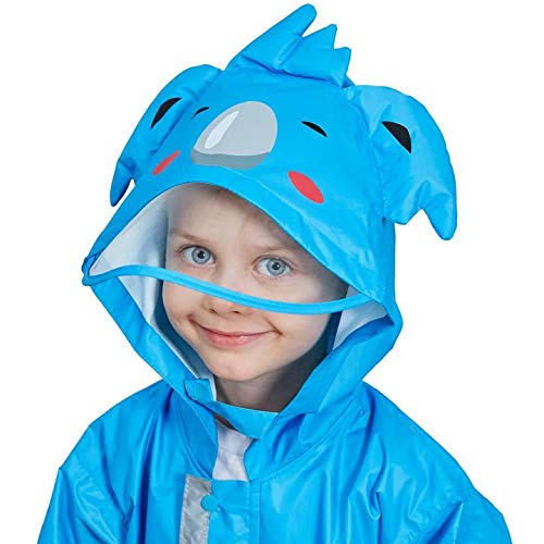 LIVACASA Chubasquero Chaqueta Lluvia Niño Impermeable Capa de Lluvia Grande Sombrero con para Seguridad con Advertencia Reflectantes Viaje Vacaciones Azul Talla L