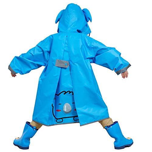 LIVACASA Chubasquero Chaqueta Lluvia Niño Impermeable Capa de Lluvia Grande Sombrero con para Seguridad con Advertencia Reflectantes Viaje Vacaciones Azul Talla L