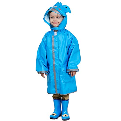 LIVACASA Chubasquero Chaqueta Lluvia Niño Impermeable Capa de Lluvia Grande Sombrero con para Seguridad con Advertencia Reflectantes Viaje Vacaciones Azul Talla L