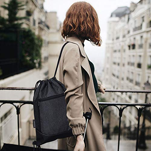 LIVACASA Mochilas de Cuerdas Hombre Mujer Grandes Bolsas de Cuerdas Gimnasio Cordones Cómodos Ajustable con Malla de Bolsillos para Botellas y Bolsillo Laterial Delantero A Prueba de Agua Negro