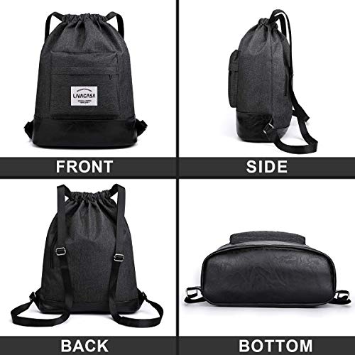 LIVACASA Mochilas de Cuerdas Hombre Mujer Grandes Bolsas de Cuerdas Gimnasio Cordones Gruesas Ajustable Extra Bolsillo Trasero Impermeable 13L Negro con Bolsillo Exterior LIVACASA Mochilas de Cuerdas Hombre Mujer Grandes Bolsas de Cuerdas Gimnasio Cordones Gruesas Ajustable Extra Bolsillo Trasero Impermeable 13L Negro con Bolsillo Exterior