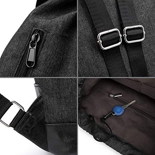 LIVACASA Mochilas de Cuerdas Hombre Mujer Grandes Bolsas de Cuerdas Gimnasio Cordones Gruesas Ajustable Extra Bolsillo Trasero Impermeable 13L Negro con Bolsillo Exterior