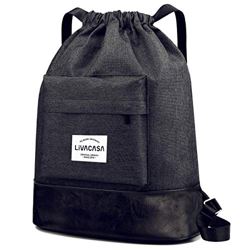 LIVACASA Mochilas de Cuerdas Hombre Mujer Grandes Bolsas de Cuerdas Gimnasio Cordones Gruesas Ajustable Extra Bolsillo Trasero Impermeable 13L Negro con Bolsillo Exterior LIVACASA Mochilas de Cuerdas Hombre Mujer Grandes Bolsas de Cuerdas Gimnasio Cordones Gruesas Ajustable Extra Bolsillo Trasero Impermeable 13L Negro con Bolsillo Exterior