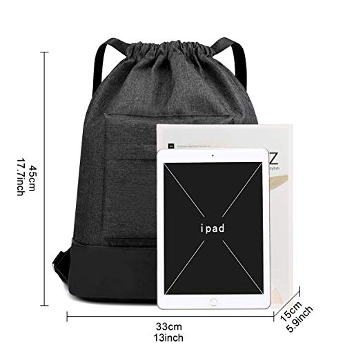 LIVACASA Mochilas de Cuerdas Hombre Mujer Grandes Bolsas de Cuerdas Gimnasio Cordones Gruesas Ajustable Extra Bolsillo Trasero Impermeable 13L Negro con Bolsillo Exterior LIVACASA Mochilas de Cuerdas Hombre Mujer Grandes Bolsas de Cuerdas Gimnasio Cordones Gruesas Ajustable Extra Bolsillo Trasero Impermeable 13L Negro con Bolsillo Exterior