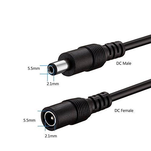 Liwinting Cable de Extensión Plug DC 5,5 mm x 2,1 mm Macho a Hembra Conector para Adaptador de Corriente, LED, Cámara CCTV Potencia, Coche, Monitores y Más - 10m Negro
