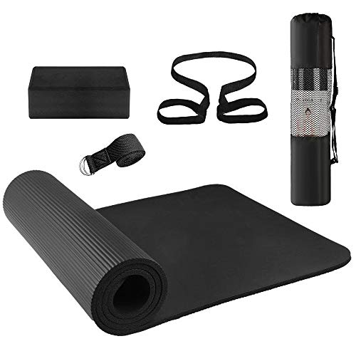 Lixada 3 Piezas Conjunto de Equipo de Yoga, Tapete de Yoga, Bloque de Yoga, Banda Elástica, Bolsa de Práctica para Principiantes de Yoga y Almohadilla de Almacenamiento