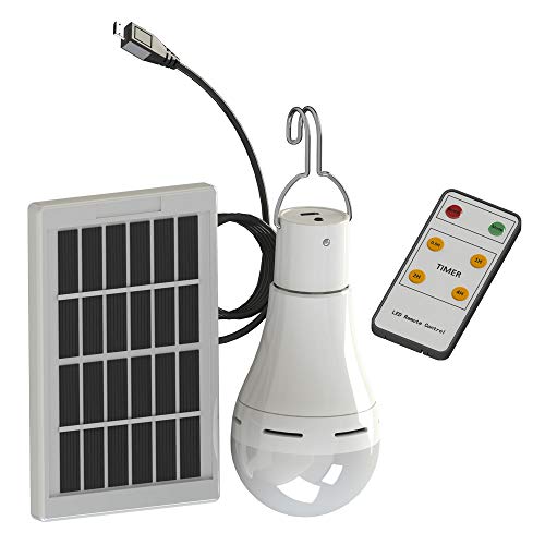 Lixada 9W / 7W Portátil de Energía Solar Bombilla Al Aire Libre USB Panel Solar Luz de Control Remoto Impermeable LED Que Acampa Luz para Acampar，Senderismo，Montañismo (9W)