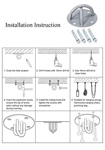 Lixada Anclaje para Pared/Techo Soporte de Montaje para Correas de Suspensión Anillos de Gimnasia Columpios y Hamaca de Yoga Equipos de Boxeo Cuerda de Batalla