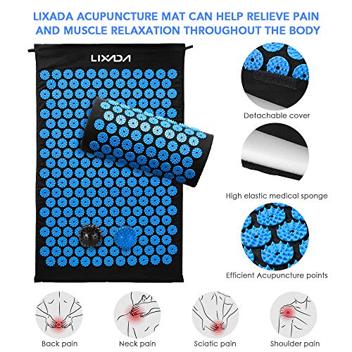 Lixada Estera de Acupresión y Almohada Kit con 2 pcs Bolas de Masaje de Punta para Alivio del Dolor Muscular del Espalda/Cuello/Pies Lixada Estera de Acupresión y Almohada Kit con 2 pcs Bolas de Masaje de Punta para Alivio del Dolor Muscular del Espalda/Cuello/Pies