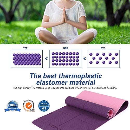 Lixada Esterilla de Yoga Antideslizante TPE Insípido con Línea de Posición Correa y Bolsa para Pilates Fitness Culturismo 183 * 61 * 0.6cm Lixada Esterilla de Yoga Antideslizante TPE Insípido con Línea de Posición Correa y Bolsa para Pilates Fitness Culturismo 183 * 61 * 0.6cm