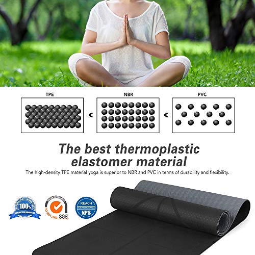 Lixada Esterilla de Yoga Antideslizante TPE Insípido con Línea de Posición Correa y Bolsa para Pilates Fitness Culturismo 183 * 61 * 0.6cm Lixada Esterilla de Yoga Antideslizante TPE Insípido con Línea de Posición Correa y Bolsa para Pilates Fitness Culturismo 183 * 61 * 0.6cm