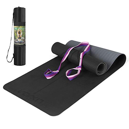 Lixada Esterilla de Yoga Antideslizante TPE Insípido con Línea de Posición Correa y Bolsa para Pilates Fitness Culturismo 183 * 61 * 0.6cm