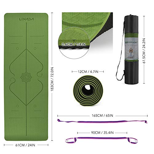 Lixada Esterilla de Yoga Antideslizante TPE Insípido con Línea de Posición Correa y Bolsa para Pilates Fitness Culturismo 183 * 61 * 0.6cm