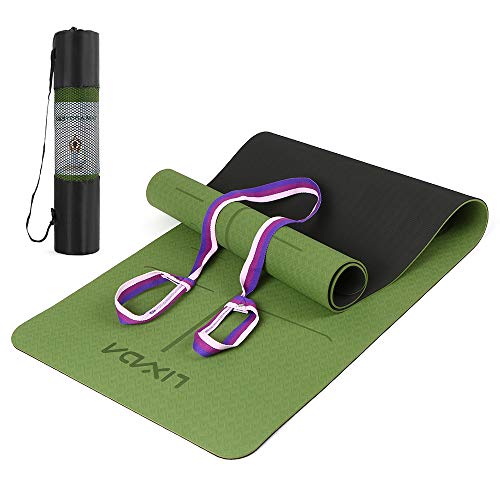 Lixada Esterilla de Yoga Antideslizante TPE Insípido con Línea de Posición Correa y Bolsa para Pilates Fitness Culturismo 183 * 61 * 0.6cm