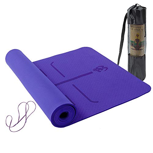 Lixada Esterilla de Yoga TPE Insípido con Línea de Posición Colchoneta de Yoga Alfombrilla de Yoga para Fitness Culturismo Pilates 183 * 61cm