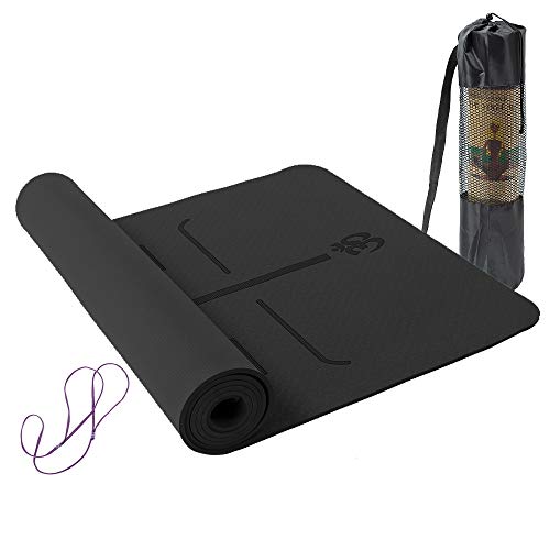 Lixada Esterilla de Yoga TPE Insípido con Línea de Posición Colchoneta de Yoga Alfombrilla de Yoga para Fitness Culturismo Pilates 183 * 61cm