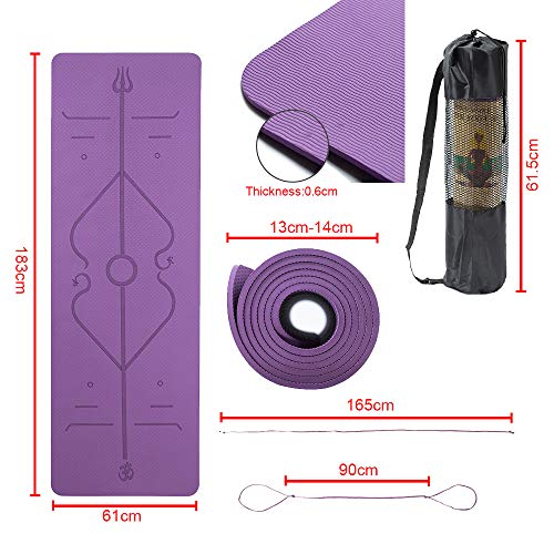 Lixada Esterilla de Yoga TPE Insípido con Línea de Posición Colchoneta de Yoga Alfombrilla de Yoga para Fitness Culturismo Pilates 183 * 61cm