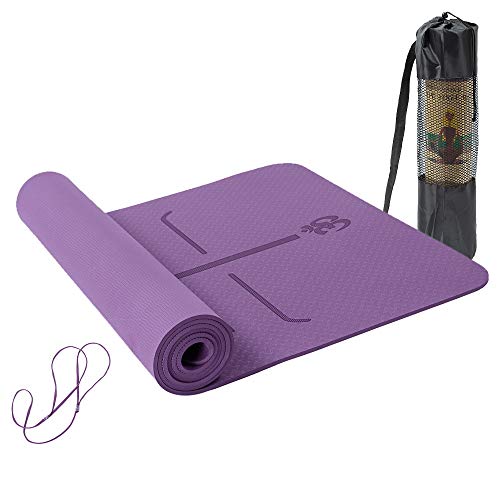 Lixada Esterilla de Yoga TPE Insípido con Línea de Posición Colchoneta de Yoga Alfombrilla de Yoga para Fitness Culturismo Pilates 183 * 61cm