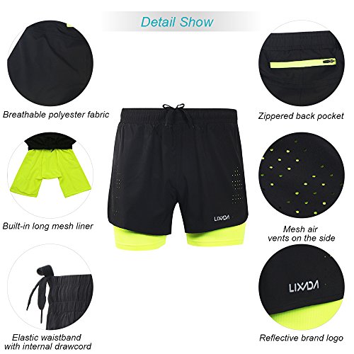 Lixada Hombres Pantalónes Cortos de Running 2-en-1, Pantalones Cortos de Atletismo, Pantalones Cortos de Fitness Maratón, Transpirable Pantalones+Secado Rápido (Verde, S) Lixada Hombres Pantalónes Cortos de Running 2-en-1, Pantalones Cortos de Atletismo, Pantalones Cortos de Fitness Maratón, Transpirable Pantalones+Secado Rápido (Verde, S)