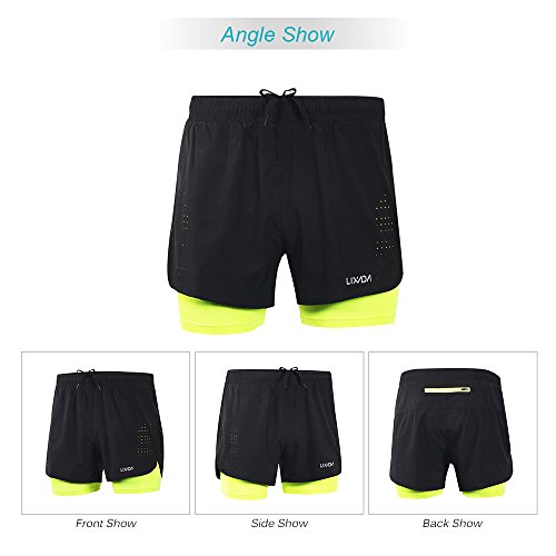 Lixada Hombres Pantalónes Cortos de Running 2-en-1, Pantalones Cortos de Atletismo, Pantalones Cortos de Fitness Maratón, Transpirable Pantalones+Secado Rápido (Verde, XL) Lixada Hombres Pantalónes Cortos de Running 2-en-1, Pantalones Cortos de Atletismo, Pantalones Cortos de Fitness Maratón, Transpirable Pantalones+Secado Rápido (Verde, XL)