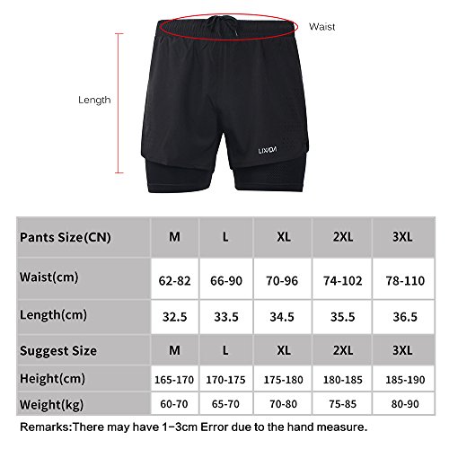 Lixada Hombres Pantalónes Cortos de Running 2-en-1, Pantalones Cortos de Atletismo, Pantalones Cortos de Fitness Maratón, Transpirable Pantalones+Secado Rápido (Verde, L)